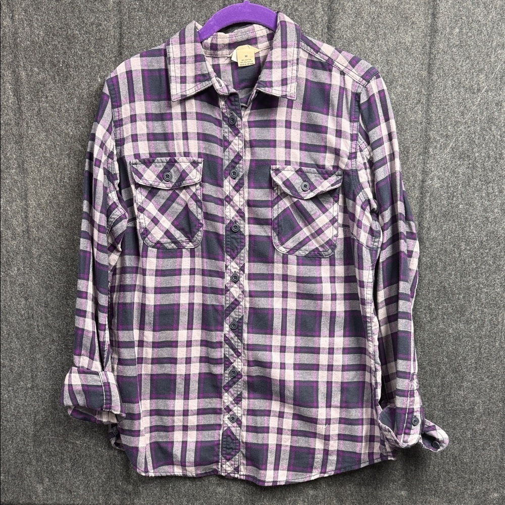 Duluth Trading Co Purple and White Plaid Women's Shirt